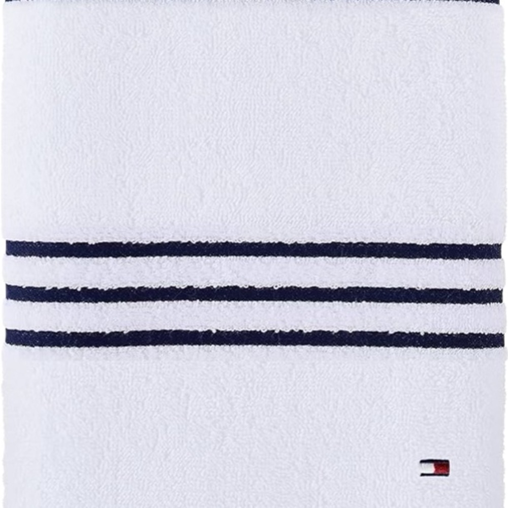 Tommy Hilfiger All American Stripe towels, white with Navy Trim - Picture 2 of 2